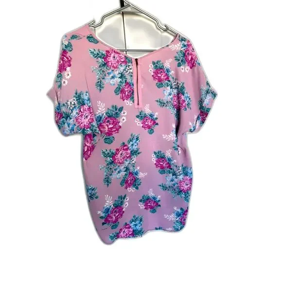 HIPPIE ROSE Junior’s Back-Zip Cuff-Sleeved Top, Purple Floral Size L - Picture 2 of 6